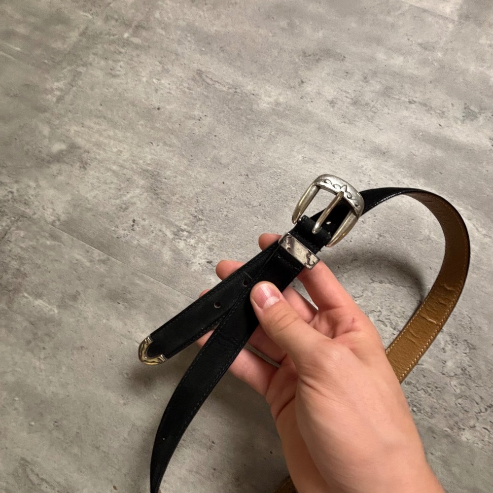 Fossil Belt Medium Black Leather Western Engraved Silver Buckle BT2084